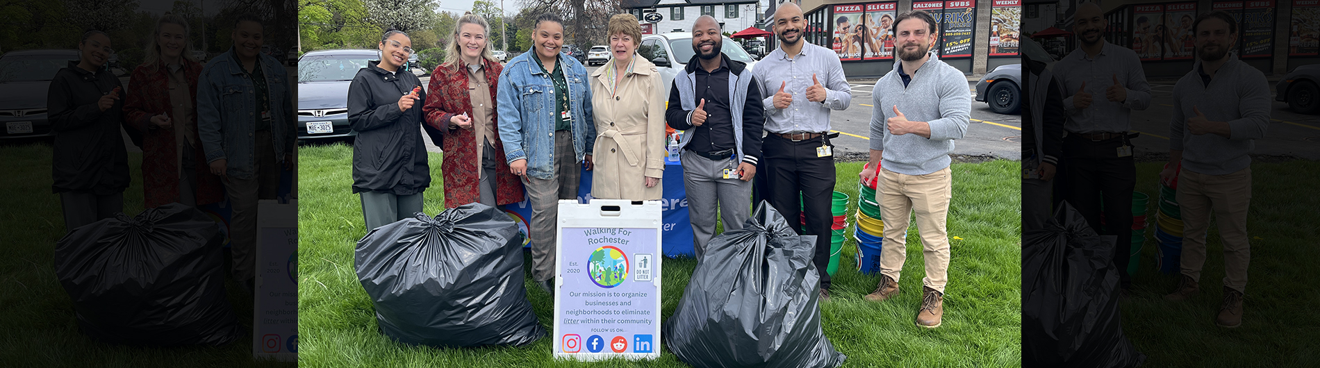 Walking for Rochester Cleanup photo with 7 department members