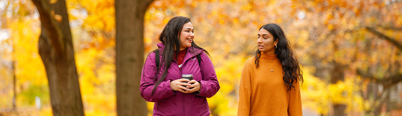 students walking in park