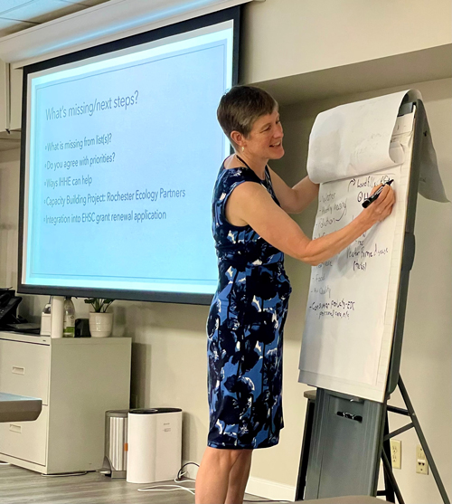 Katrina at the CAB meeting writing on a board