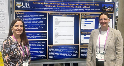 Danielle Marino, left, and Natalie Mitchell, right, present their poster at Digestive Disease Week 2025
