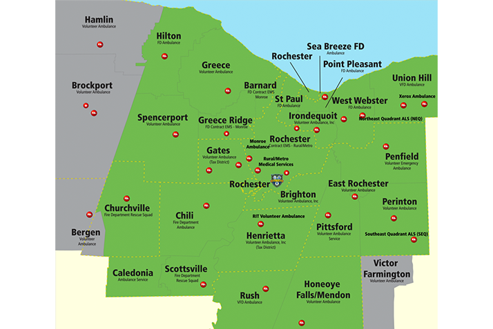 A map of areas served by the Mobile Stroke Unit